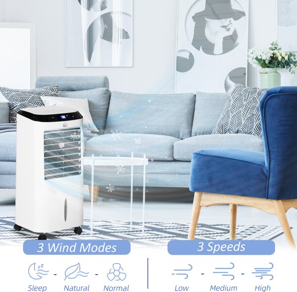 HOMCOM Portable Air Cooler, Evaporative Anion Ice Cooling Fan Water Conditioner Humidifier Unit w/3 Speed, Remote Controller, Timer Aosom UK