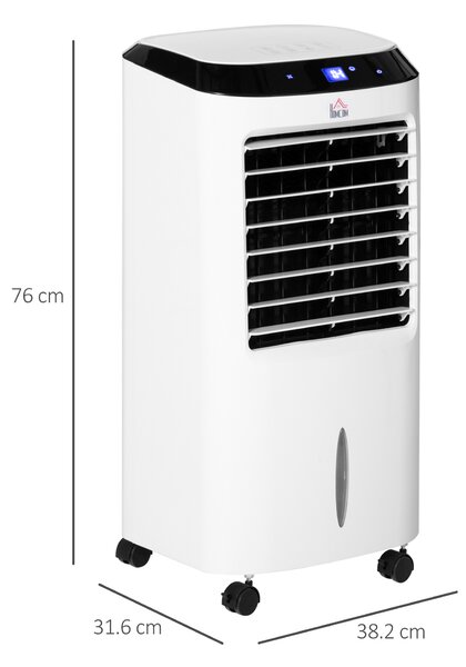 HOMCOM Portable Air Cooler, Evaporative Anion Ice Cooling Fan Water Conditioner Humidifier Unit w/3 Speed, Remote Controller, Timer Aosom UK