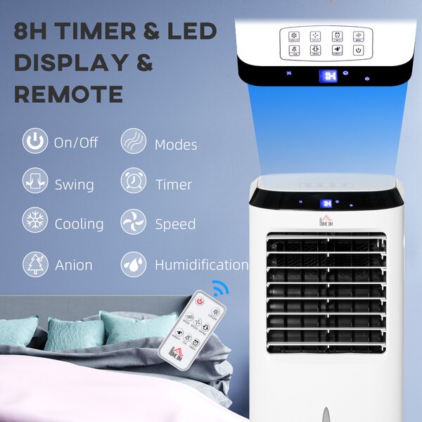 HOMCOM Portable Air Cooler, Evaporative Anion Ice Cooling Fan Water Conditioner Humidifier Unit w/3 Speed, Remote Controller, Timer Aosom UK