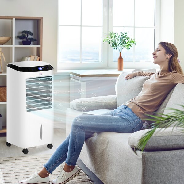 HOMCOM Portable Air Cooler, Evaporative Anion Ice Cooling Fan Water Conditioner Humidifier Unit w/3 Speed, Remote Controller, Timer Aosom UK