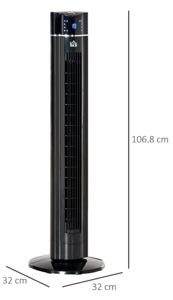 HOMCOM 42" Anion Tower Fan Cooling for Bedroom with 3 Speed, 8h Timer, Oscillating, LED Panel, Remote Controller, Black