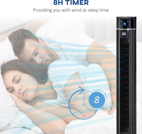 HOMCOM 42" Anion Tower Fan Cooling for Bedroom with 3 Speed, 8h Timer, Oscillating, LED Panel, Remote Controller, Black