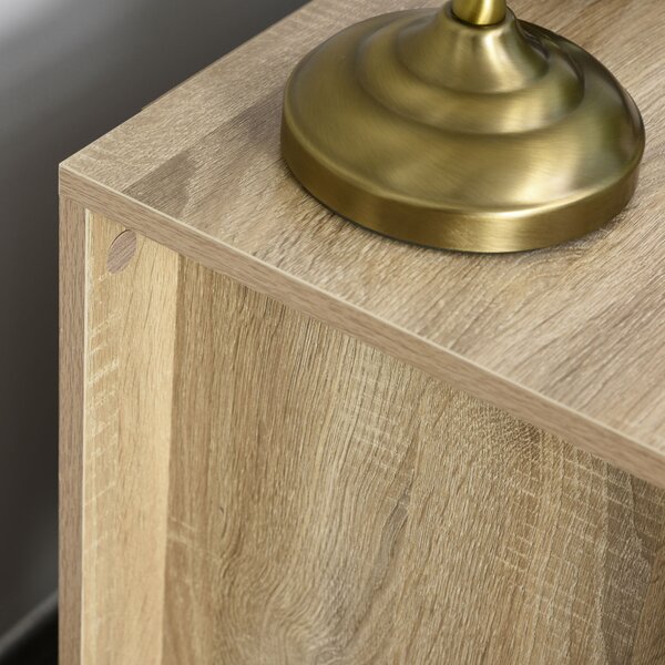 HOMCOM Bedside Cabinet with 2 Drawers: Modern Boxy Design, Elevated Base, Melamine Finish, Bedroom Storage, Oak Brown. Aosom UK