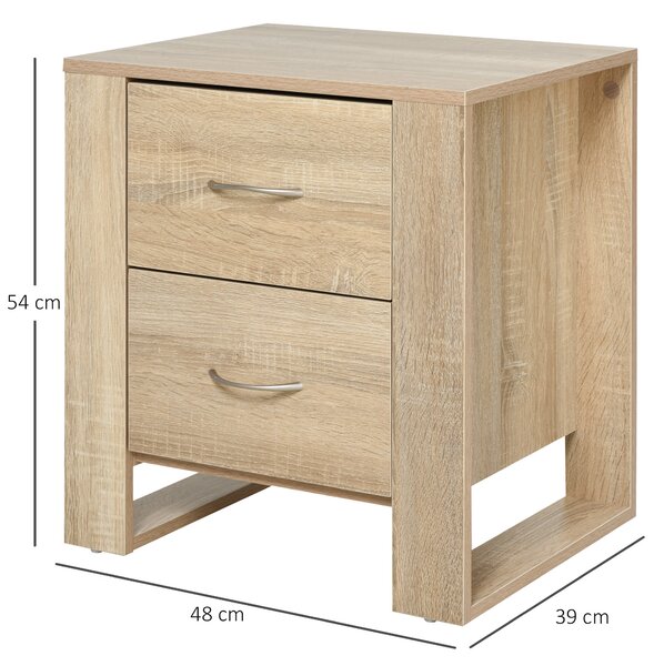 HOMCOM Bedside Cabinet with 2 Drawers: Modern Boxy Design, Elevated Base, Melamine Finish, Bedroom Storage, Oak Brown. Aosom UK