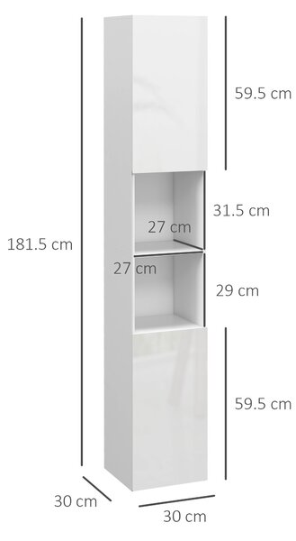 Kleankin Multi-Storage Slim Bathroom Cabinet - High Gloss White Aosom UK