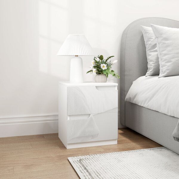 HOMCOM Set of Two High Gloss Bedside Tables - White