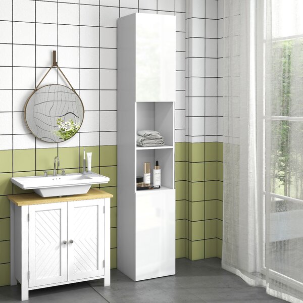 Kleankin Multi-Storage Slim Bathroom Cabinet - High Gloss White Aosom UK