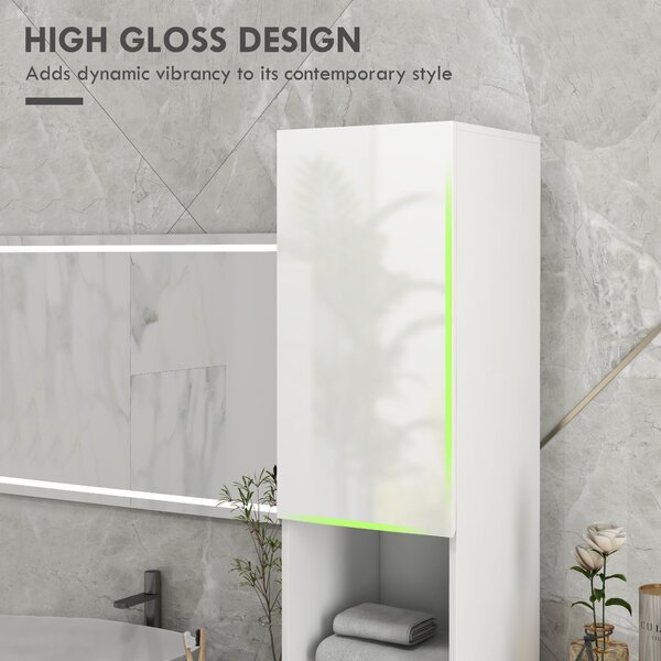 Kleankin Multi-Storage Slim Bathroom Cabinet - High Gloss White Aosom UK