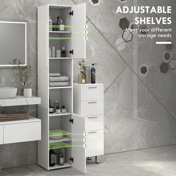 Kleankin Multi-Storage Slim Bathroom Cabinet - High Gloss White Aosom UK