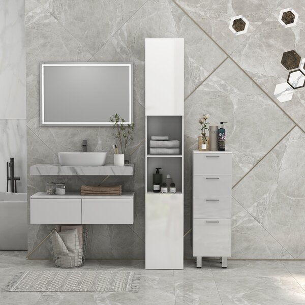 Kleankin Multi-Storage Slim Bathroom Cabinet - High Gloss White Aosom UK