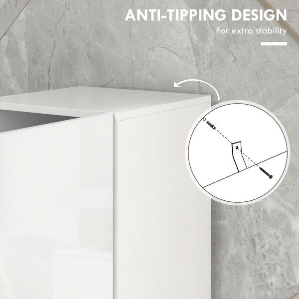 Kleankin Multi-Storage Slim Bathroom Cabinet - High Gloss White Aosom UK