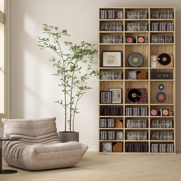 HOMCOM CD Storage Unit with Adjustable Shelves, 102 x 195 cm, Oak Tone