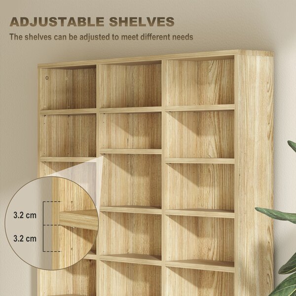HOMCOM CD Storage Unit with Adjustable Shelves, 102 x 195 cm, Oak Tone
