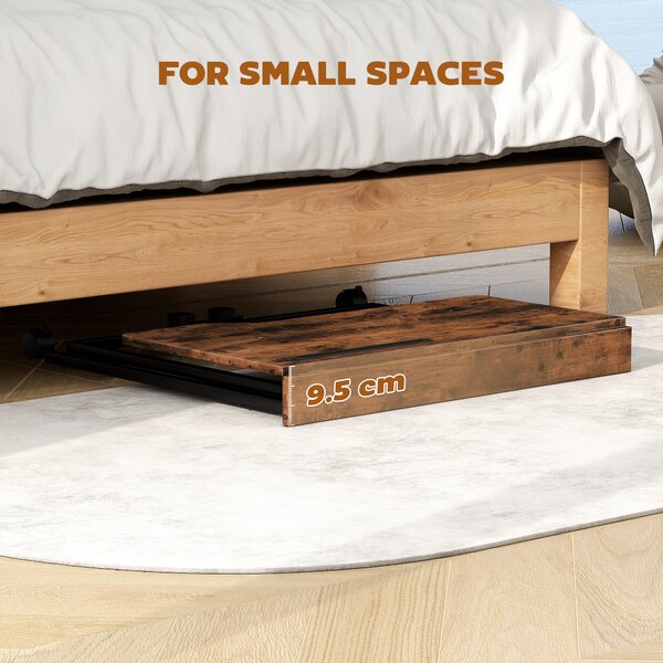 HOMCOM Folding Small Desk on Wheels - Rustic Brown