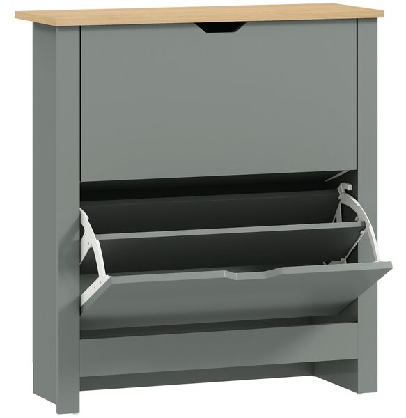 HOMCOM Slim Shoe Cabinet, Narrow Shoe Cupboard with 2 Flip Drawers, Adjustable Shelves for 12 Pairs of Shoes, Light Grey
