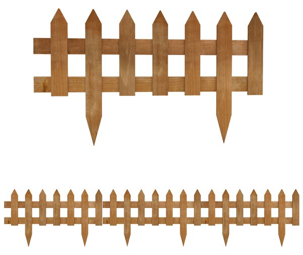 Outsunny 60L x 1D x 34H cm Pack of 12 Wooden Border Fences, Garden Fixed Picket Fence for Lawn Edging, Flowerbed, Brown Aosom UK