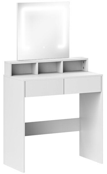 HOMCOM Dressing Table with Mirror and LED Lights, Vanity Table with Drawers, Compartments, Colour Lighting for Women and Girls, White Aosom UK
