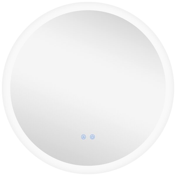 Kleankin LED Bathroom Mirror: Round Wall-Mounted Illuminated Mirror, 3 Colour Settings, Anti-Fog, Memory, Aluminium Frame, 70 x 70 cm Aosom UK