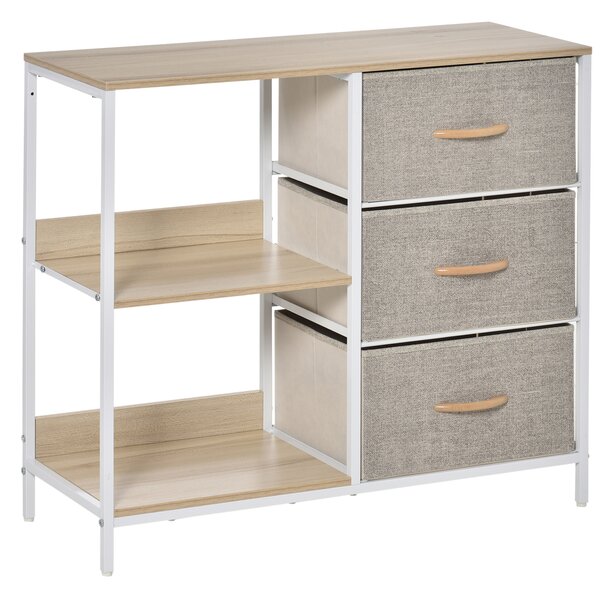 HOMCOM Storage Dresser with 3 Fabric Drawers & 2 Display Shelves, Chest of Drawers for Living Room, Bedroom, Hallway, Beige Aosom UK