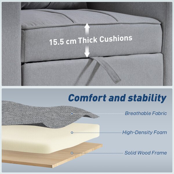 HOMCOM 3-in-1 Single Sofa Bed, Convertible Sleeper Chair Bed - Light Grey
