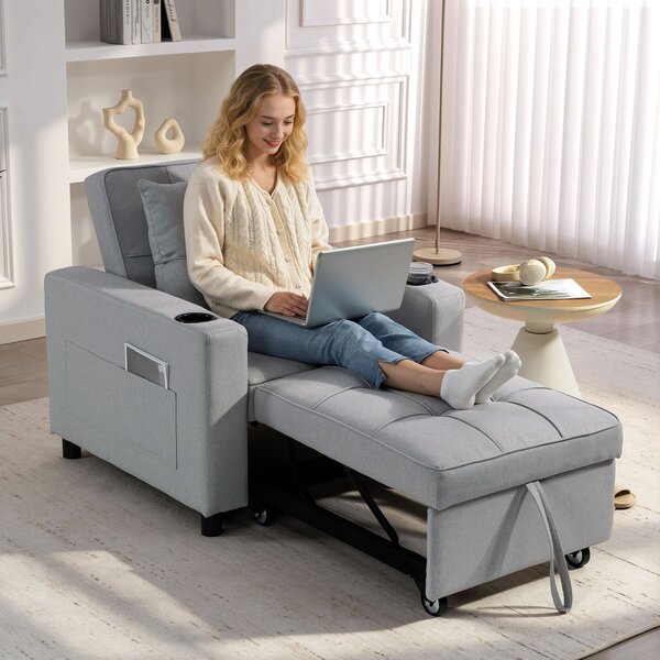 HOMCOM 3-in-1 Single Sofa Bed, Convertible Sleeper Chair Bed - Light Grey