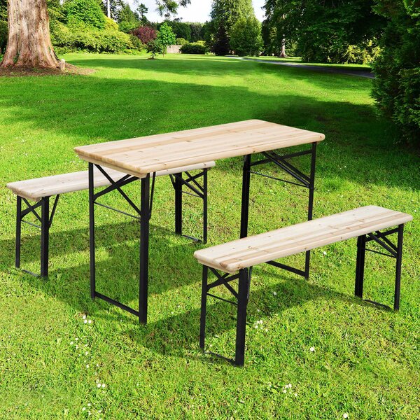 Outsunny Portable Folding Camping Picnic Trestle Beer Table & Bench Set Garden BBQ Chairs Stools Wooden Wood (120cm(L) x 25cm(W) x 46cm(H)) Aosom UK