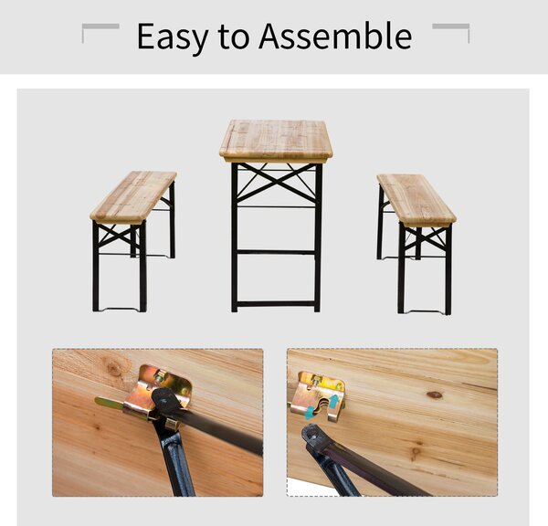 Outsunny Portable Folding Camping Picnic Trestle Beer Table & Bench Set Garden BBQ Chairs Stools Wooden Wood (120cm(L) x 25cm(W) x 46cm(H)) Aosom UK