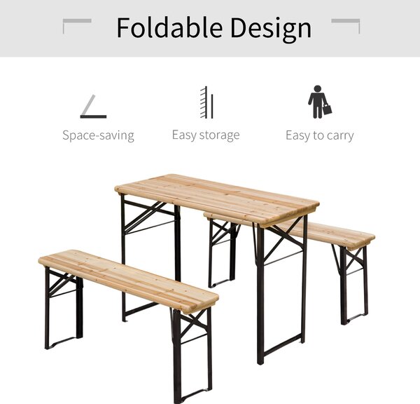 Outsunny Portable Folding Camping Picnic Trestle Beer Table & Bench Set Garden BBQ Chairs Stools Wooden Wood (120cm(L) x 25cm(W) x 46cm(H)) Aosom UK