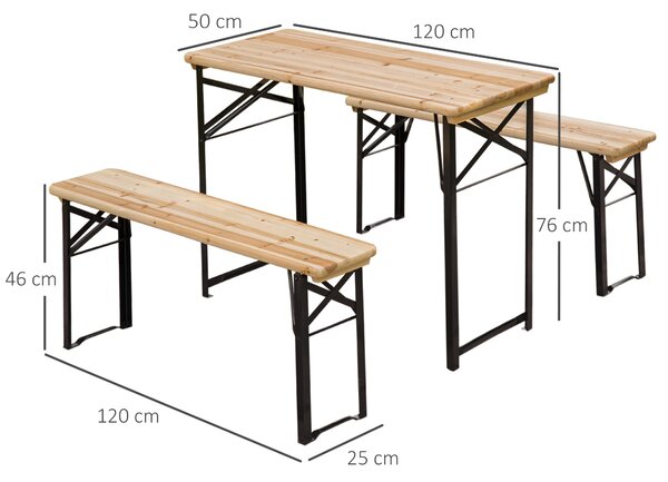 Outsunny Portable Folding Camping Picnic Trestle Beer Table & Bench Set Garden BBQ Chairs Stools Wooden Wood (120cm(L) x 25cm(W) x 46cm(H)) Aosom UK