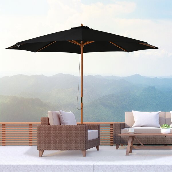 Outsunny Bamboo Style Garden Parasol, 閳扁偓3m Outdoor Patio Umbrella with 8 Ribs Sunshade Canopy, Black Aosom UK