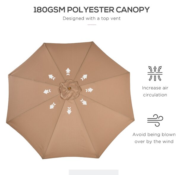 Outsunny 3(m) Garden Umbrella Wooden Parasol 8 Ribs Bamboo Sun Shade Patio Outdoor Umbrella Canopy Khaki