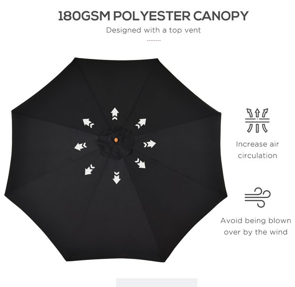 Outsunny Bamboo Style Garden Parasol, 閳扁偓3m Outdoor Patio Umbrella with 8 Ribs Sunshade Canopy, Black Aosom UK