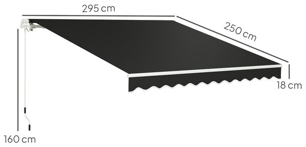 Outsunny 3 x 2.5m Garden Patio Manual Awning, Retractable Canopy Sun Shade Shelter with Fittings and Crank Handle, Black