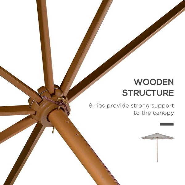 Outsunny 3m Fir Wooden Garden Parasol Bamboo Sun Shade Patio Outdoor Umbrella Canopy, Grey Aosom UK