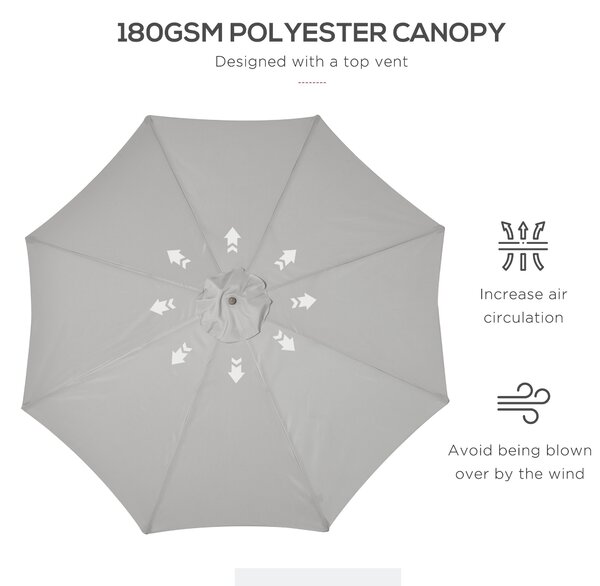 Outsunny 3m Fir Wooden Garden Parasol Bamboo Sun Shade Patio Outdoor Umbrella Canopy, Grey Aosom UK