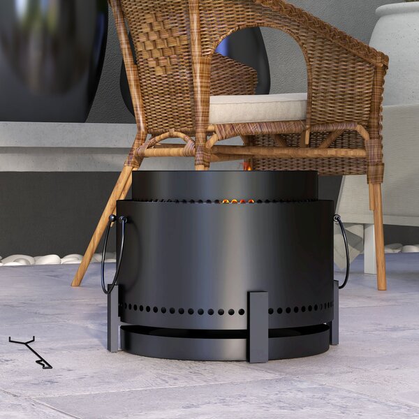 Outsunny Smokeless Fire Pit, 37cm Portable Wood Burning Firepit with Poker for Garden Camping Bonfire Party, Metal, Black