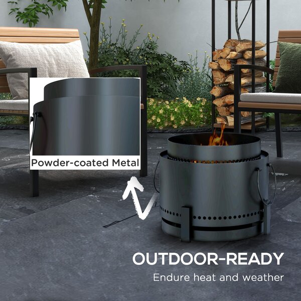 Outsunny Smokeless Fire Pit, 37cm Portable Wood Burning Firepit with Poker for Garden Camping Bonfire Party, Metal, Black