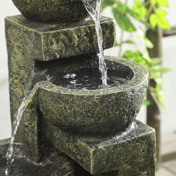 Outsunny Garden Water Feature Waterfall Fountain with 4-Tier Stone Look Bowls, Adjustable Flow, Black and Yellow Aosom UK