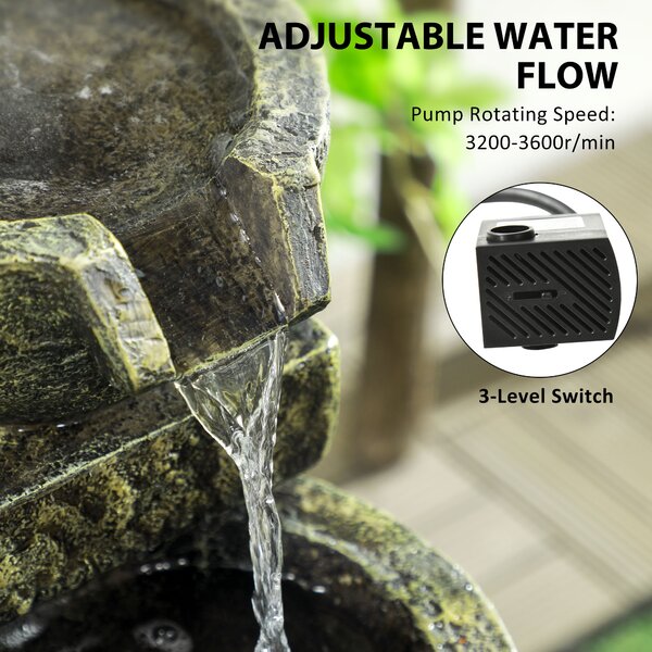 Outsunny Garden Water Feature Waterfall Fountain with 4-Tier Stone Look Bowls, Adjustable Flow, Black and Yellow Aosom UK
