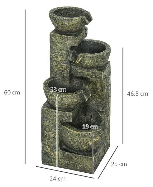 Outsunny Garden Water Feature Waterfall Fountain with 4-Tier Stone Look Bowls, Adjustable Flow, Black and Yellow Aosom UK