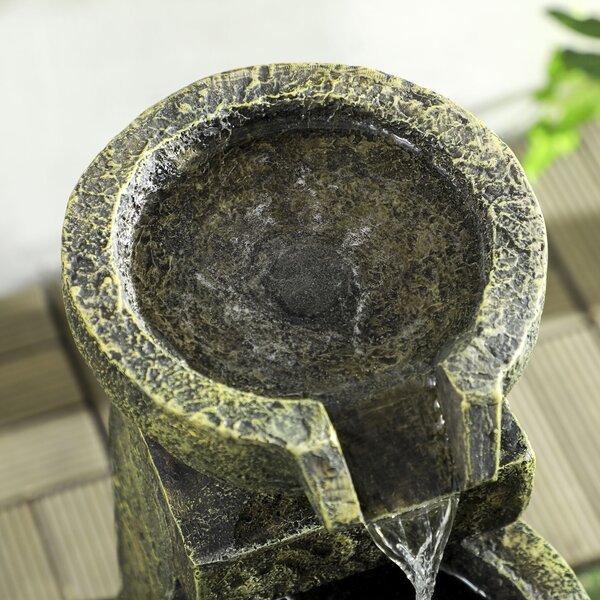 Outsunny Garden Water Feature Waterfall Fountain with 4-Tier Stone Look Bowls, Adjustable Flow, Black and Yellow Aosom UK