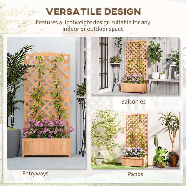 Outsunny Wooden Planter with Trellis, Freestanding Raised Bed for Garden with Lattice, Outdoor Planter Box for Climbing Plants, Vines, Flowers, 76 x 36 x 170 cm, Brown
