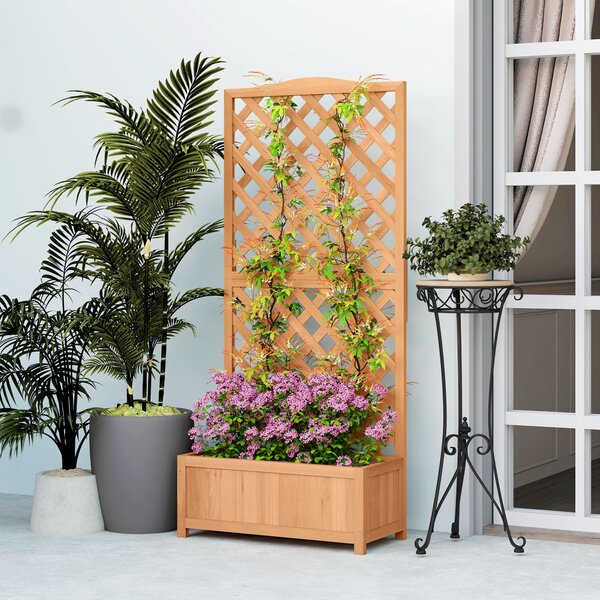 Outsunny Wooden Planter with Trellis, Freestanding Raised Bed for Garden with Lattice, Outdoor Planter Box for Climbing Plants, Vines, Flowers, 76 x 36 x 170 cm, Brown
