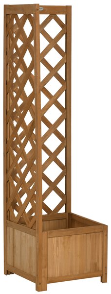 Outsunny Wooden Planter with Corner Trellis, Freestanding Raised Garden Bed with Drainage Bottom, Outdoor Planter Box, Brown