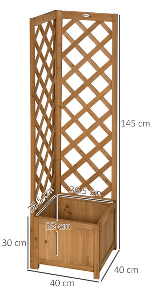 Outsunny Wooden Planter with Corner Trellis, Freestanding Raised Garden Bed with Drainage Bottom, Outdoor Planter Box, Brown
