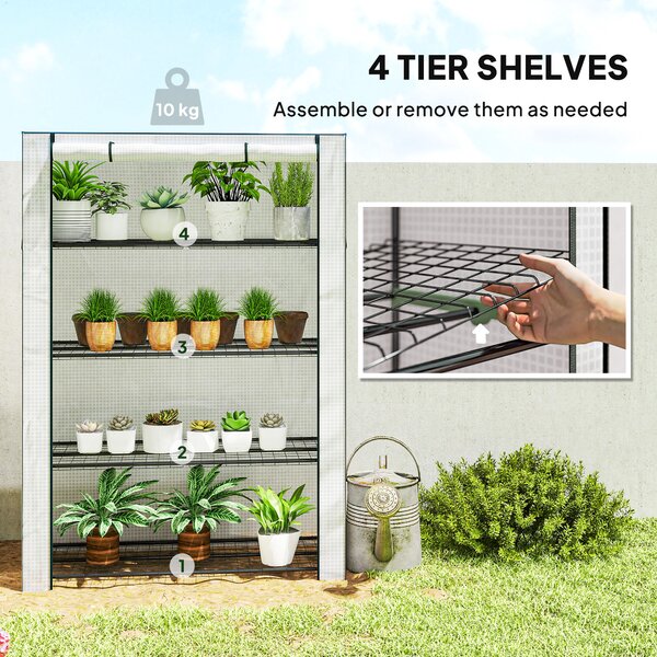 Outsunny Mini Greenhouse with Reinforced PE Cover, Portable Indoor Outdoor Green House with Roll-up Door, 170 x 120 x 50cm, White