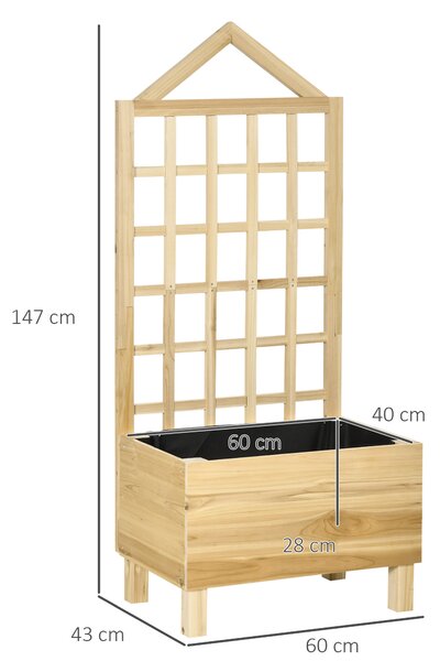 Outsunny Garden Planters with Trellis for Vine Climbing, Distressed Wooden Raised Beds, 90x43x150cm, Natural Tone