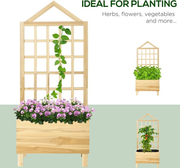 Outsunny Garden Planters with Trellis for Vine Climbing, Distressed Wooden Raised Beds, 90x43x150cm, Natural Tone