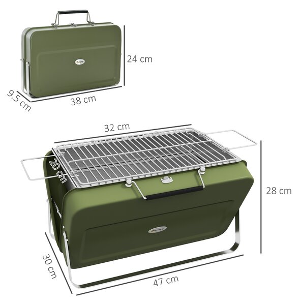 Outsunny Foldable Suitcase Design Mini Charcoal Barbecue Grill BBQ, Green