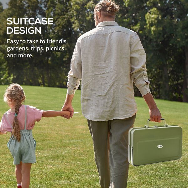 Outsunny Foldable Suitcase Design Mini Charcoal Barbecue Grill BBQ, Green